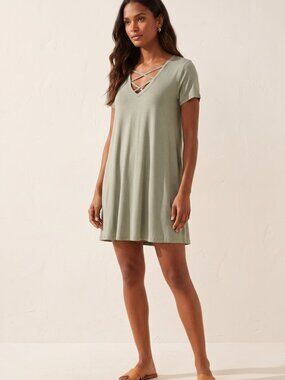 Altar'd State Olive Green Lattice V-Neck T-Shirt Dress Small